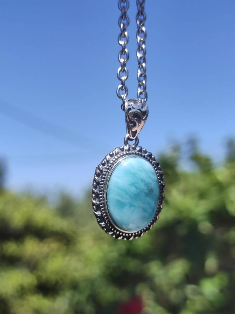 Larimar A Edelstein Kette 925 Sterling Silber Frau Schmuck Edel Antik Vintage Heilstein Rarität Meer Himmel Blau Geschenk Freundin von ArtOfNatureBerlin