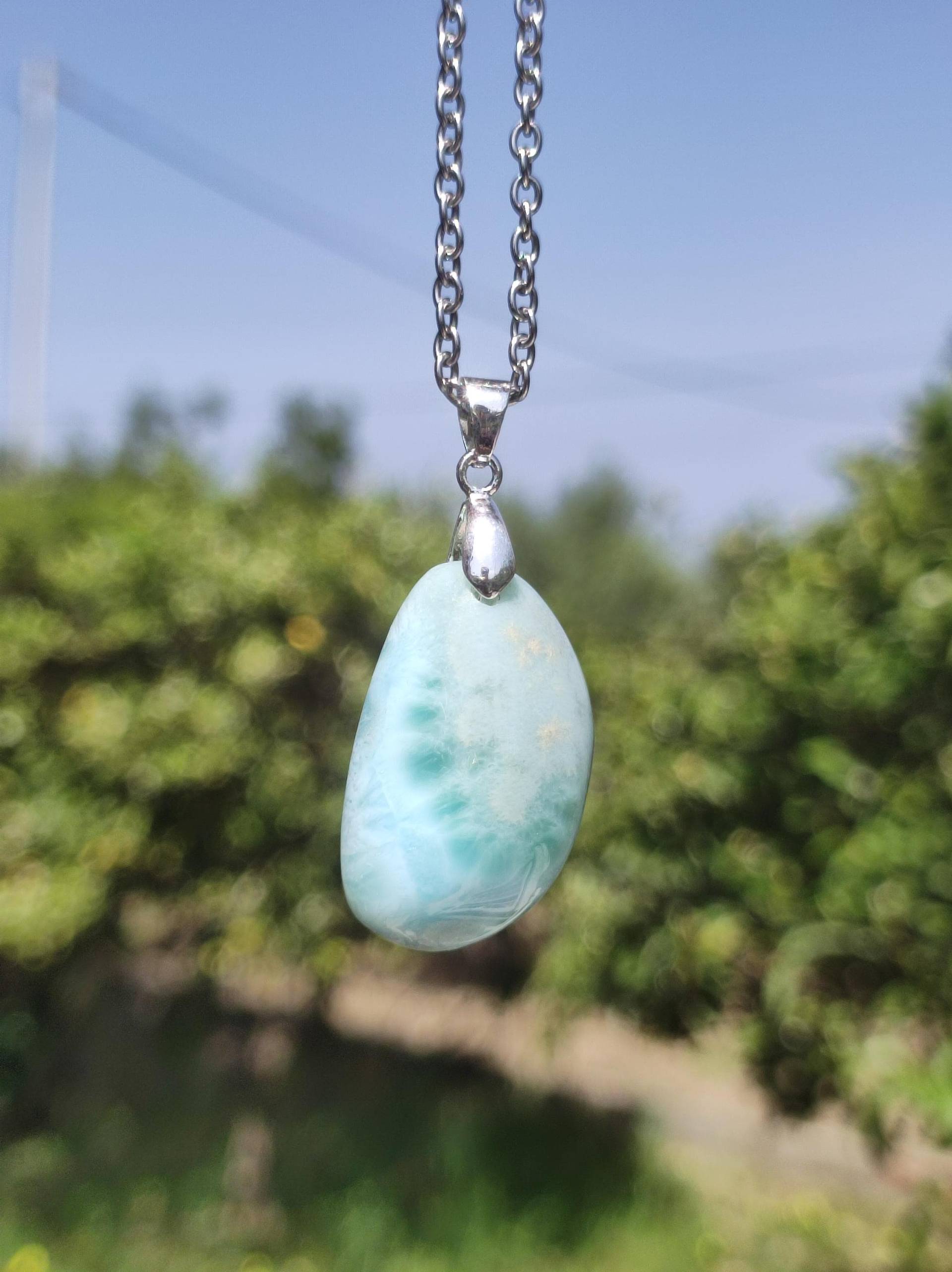 Larimar Aaa "Atlantis Stone"~ Edelstein Kette 925 Sterling Silber Öse ~Hippie Goa Boho Tibet Ethno Nature Heilstein Rarität Meerblau Himmel von ArtOfNatureBerlin