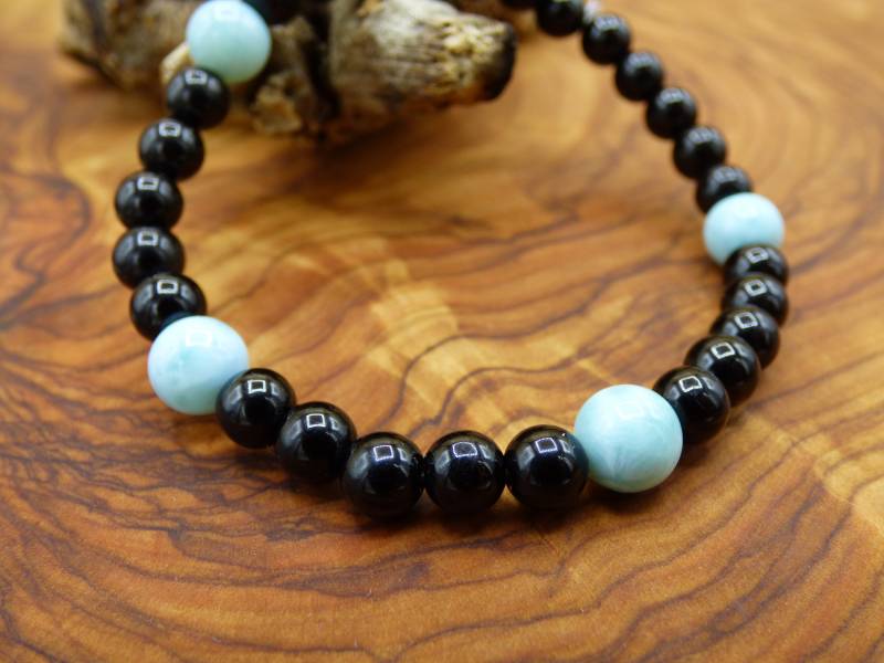 Larimar & Schwarzer Turmalin - Edelstein Armband Blau Goa Hippie Boho Ethno Natur Heilstein Geschenk Er Sie Mann Frau Kind Freundin Rarität von ArtOfNatureBerlin
