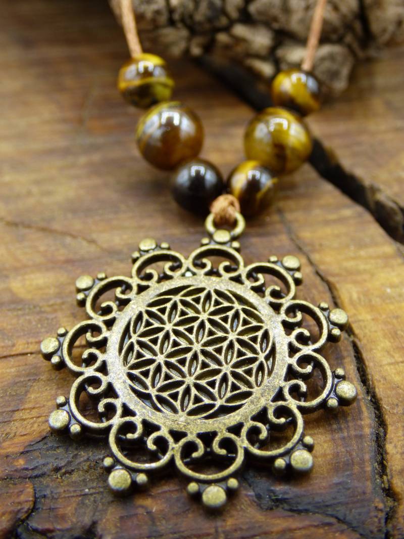 Lebensblume Mandala~ Kette Edelsteine "Flower/Seed Of Life" Antik Bronze ~Hippie ~Goa ~Boho ~Tibet ~Ethno ~Nature von ArtOfNatureBerlin