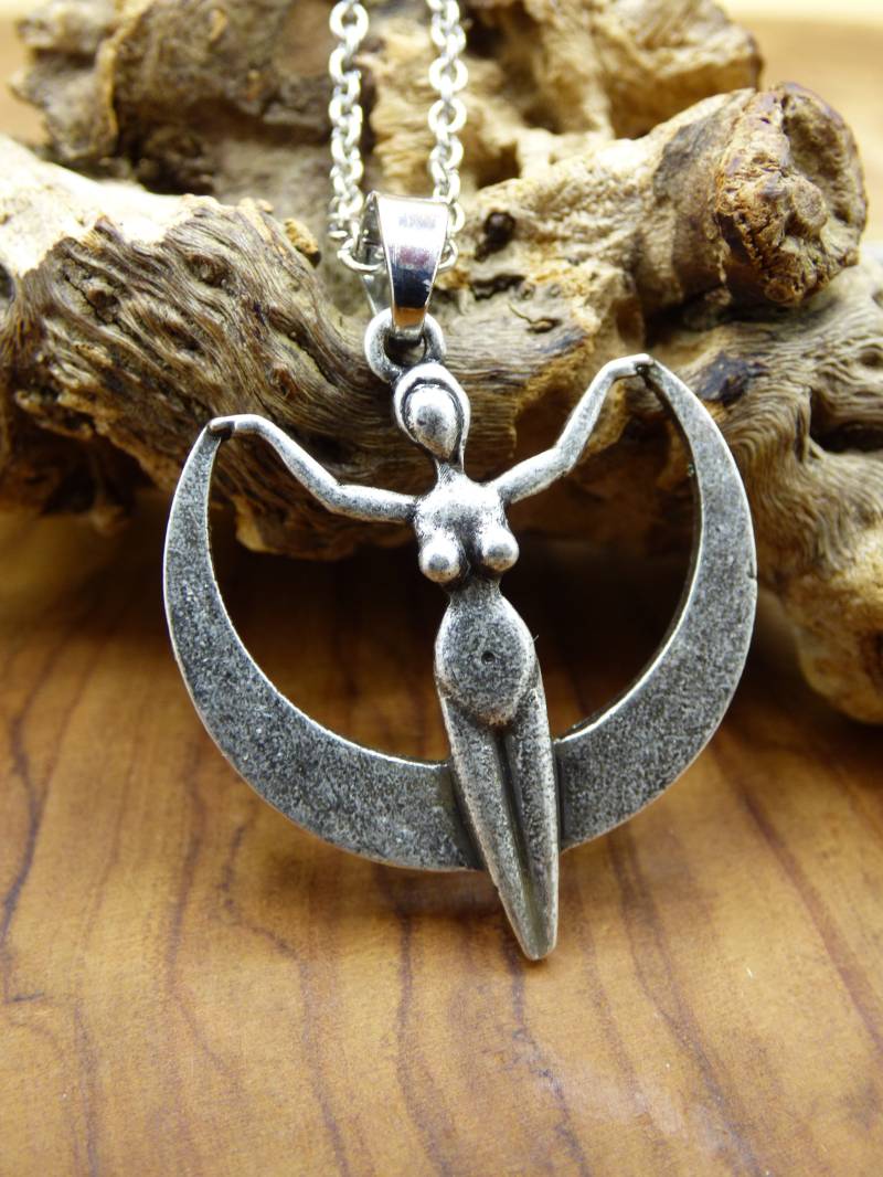 Mond Göttin Spiral Anhängerkette ~ Frauen Zyklus Schutz Schwanger Sakral Nacht Silbern Hippie Goa Boho Tibet Ethno Nature Esoterik Silber von ArtOfNatureBerlin