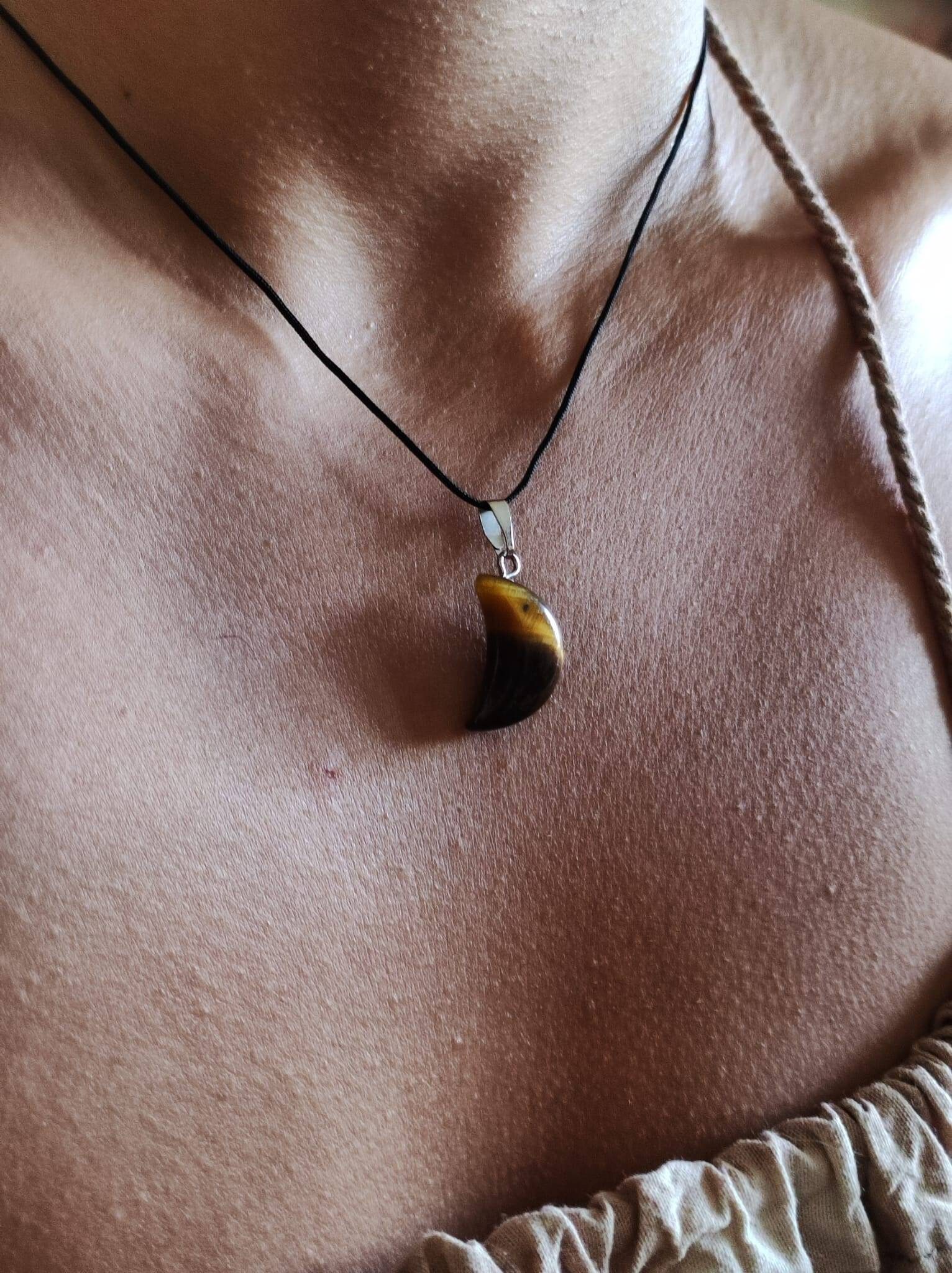 Mond Tigerauge Perle Edelstein Kette Heilstein Braun Gold Natur Er Sie Mann Frau Geschenk Freundin Glück Anhänger Goa Boho Tibet von ArtOfNatureBerlin