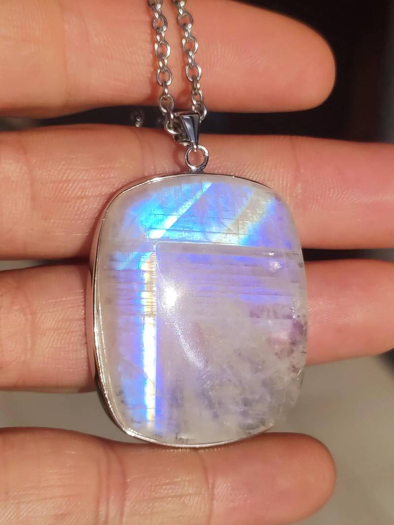 Mondstein - 925 Sterling Silber Edelstein Kette Blau Schimmer Unikat Rar Heilstein Natur Selten Edel Traum Mann Frau Er Sie Geschenk Freund von ArtOfNatureBerlin