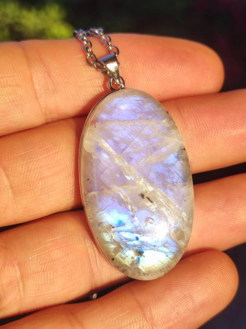 Mondstein - 925 Sterling Silber Edelstein Kette Blau Schimmer Unikat Rar Heilstein Natur Selten Edel Traum Mann Frau Er Sie Geschenk Freund von ArtOfNatureBerlin