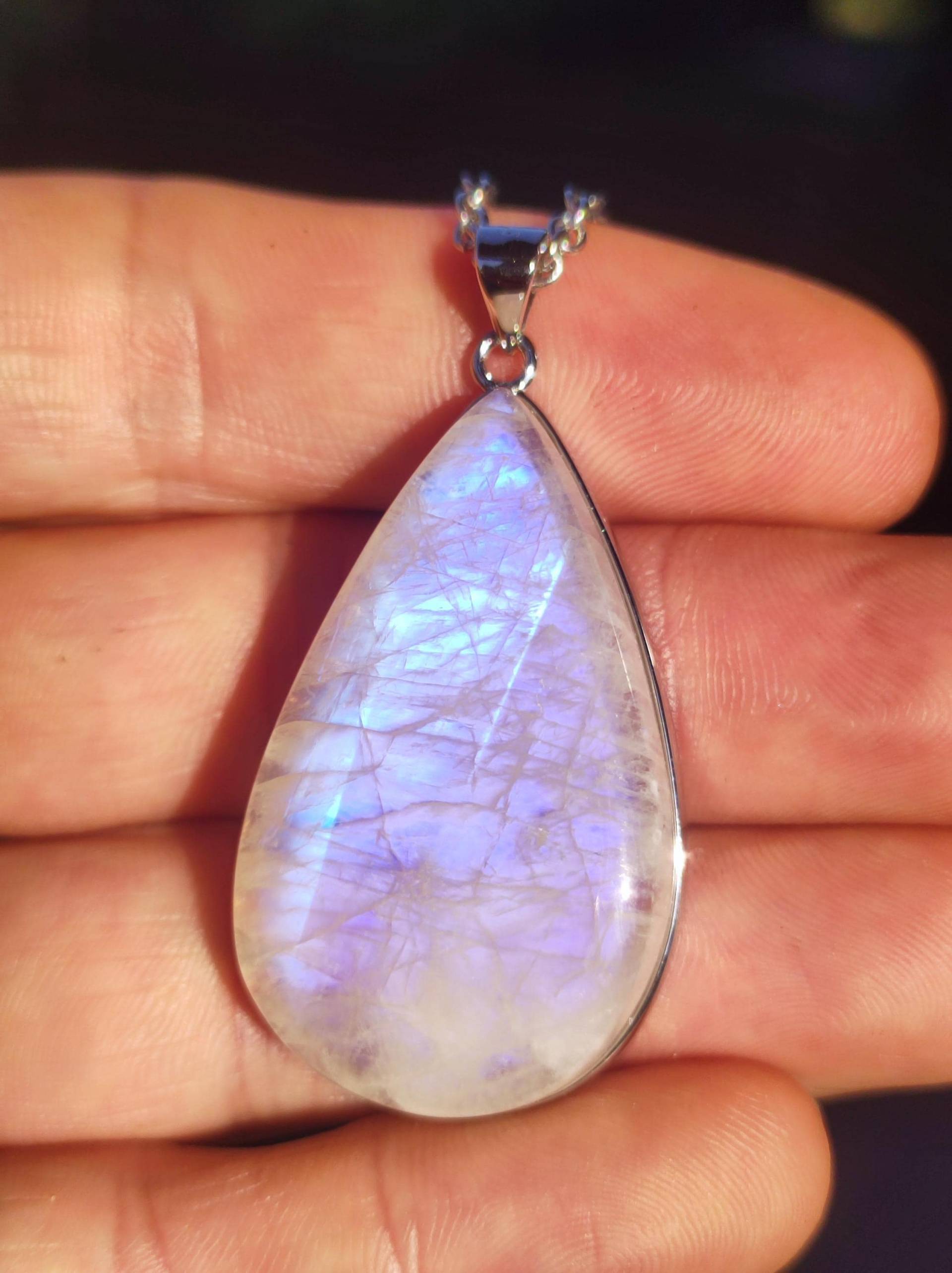 Mondstein - 925 Sterling Silber Edelstein Kette Blau Schimmer Unikat Rar Heilstein Natur Selten Edel Traum Mann Frau Er Sie Geschenk Freund von ArtOfNatureBerlin