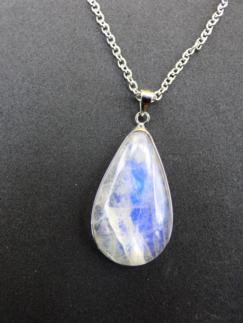 Mondstein - 925 Sterling Silber Edelstein Kette Blau Schimmer Unikat Rar Heilstein Natur Selten Edel Traum Mann Frau Er Sie Geschenk Freund von ArtOfNatureBerlin