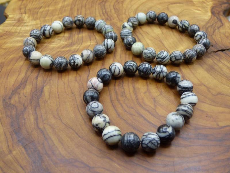 Netstone Jaspis Seide Stein ~ Edelstein Armband Mann Herren Stretch Grau Schwarz Goa Hippie Boho Ethno Indie Heilstein Kleidung Festival von ArtOfNatureBerlin