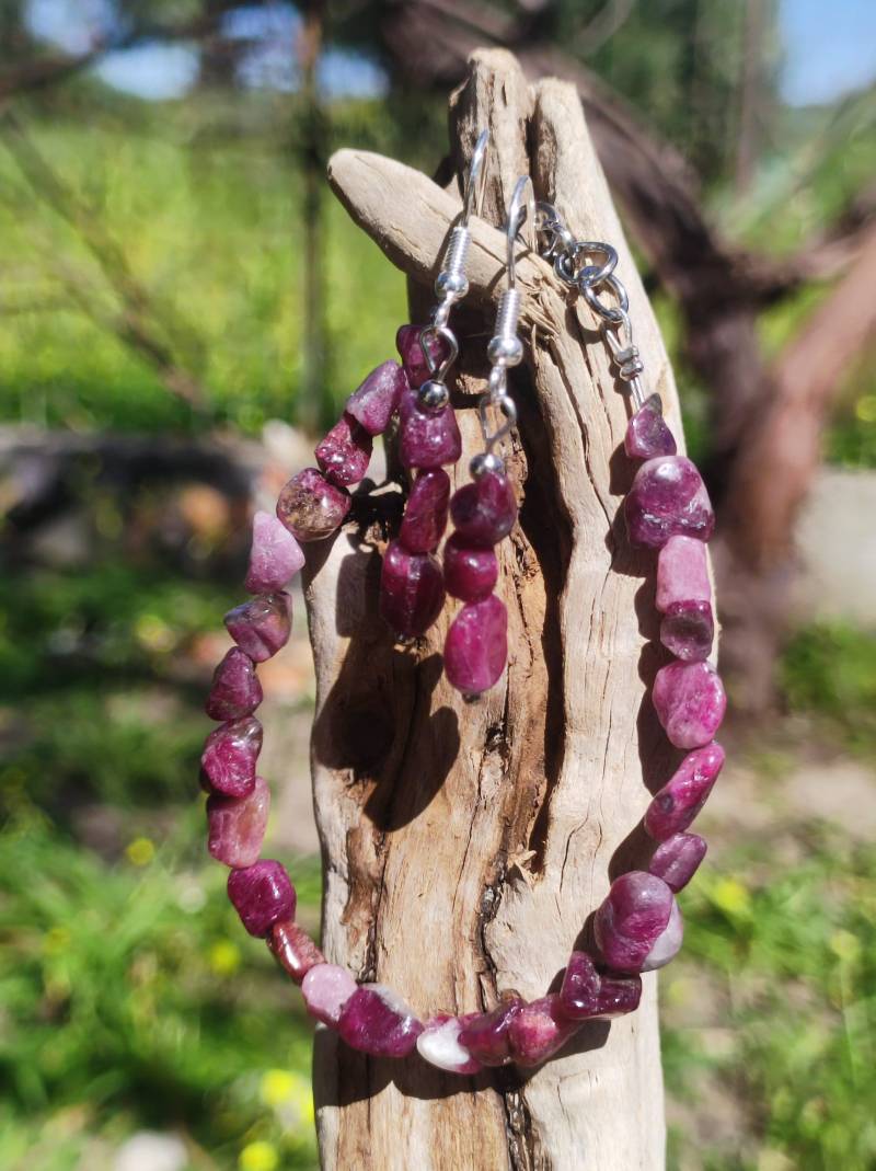 Ohrring + Armband Set - Turmalin Pink Rosa Edelstein Natur Rarität Edel Heilstein Damen Schmuck Geschenk Frau Mutter Mann Unisex Er Sie von ArtOfNatureBerlin