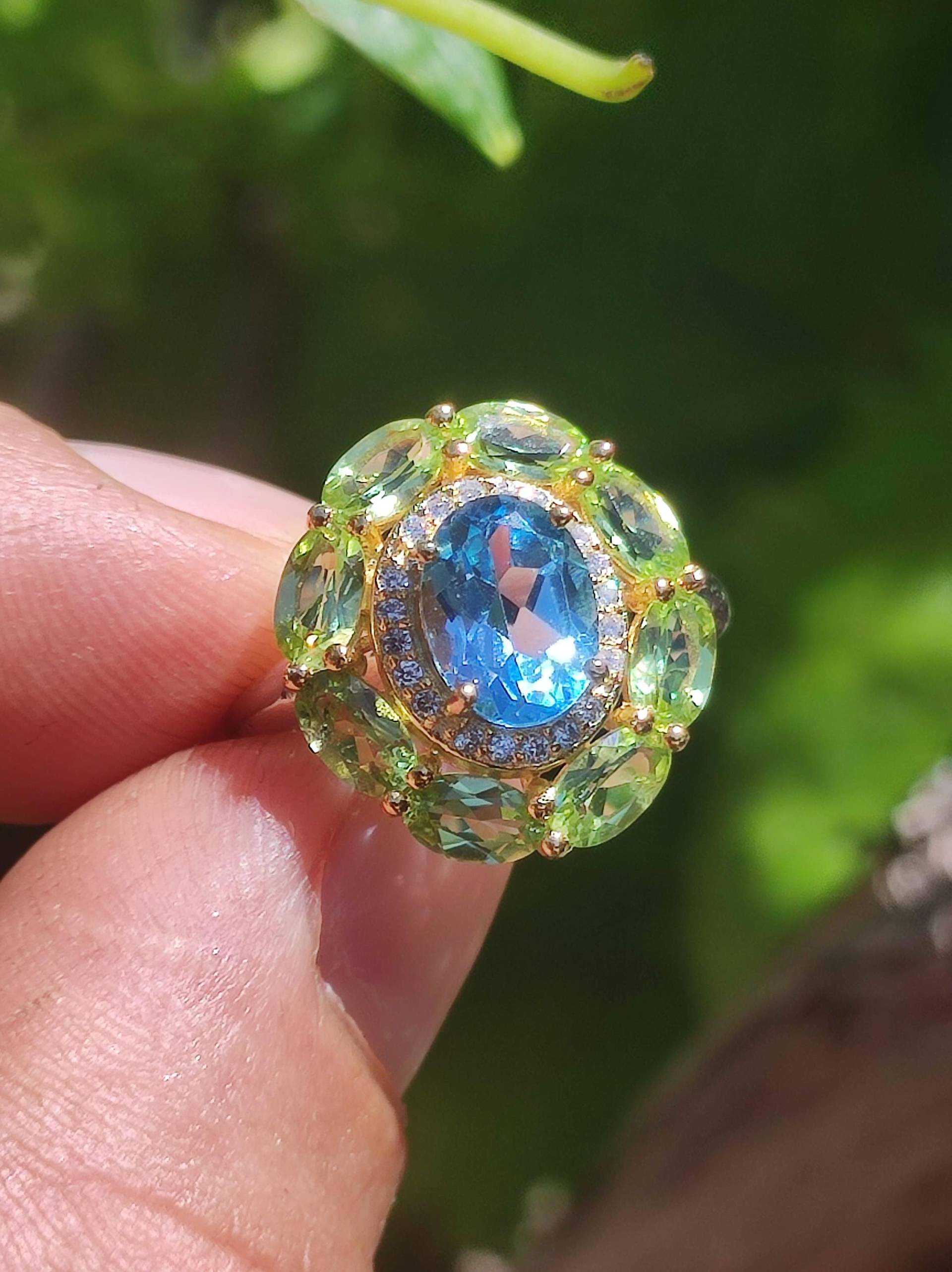 Peridot & Topas Ring - 925 Silber Verstellbare Größe Edelstein Heilstein Grün Blau Edel Energie Kraft Schmuck Rarität Geschenk Frau Freundin von ArtOfNatureBerlin