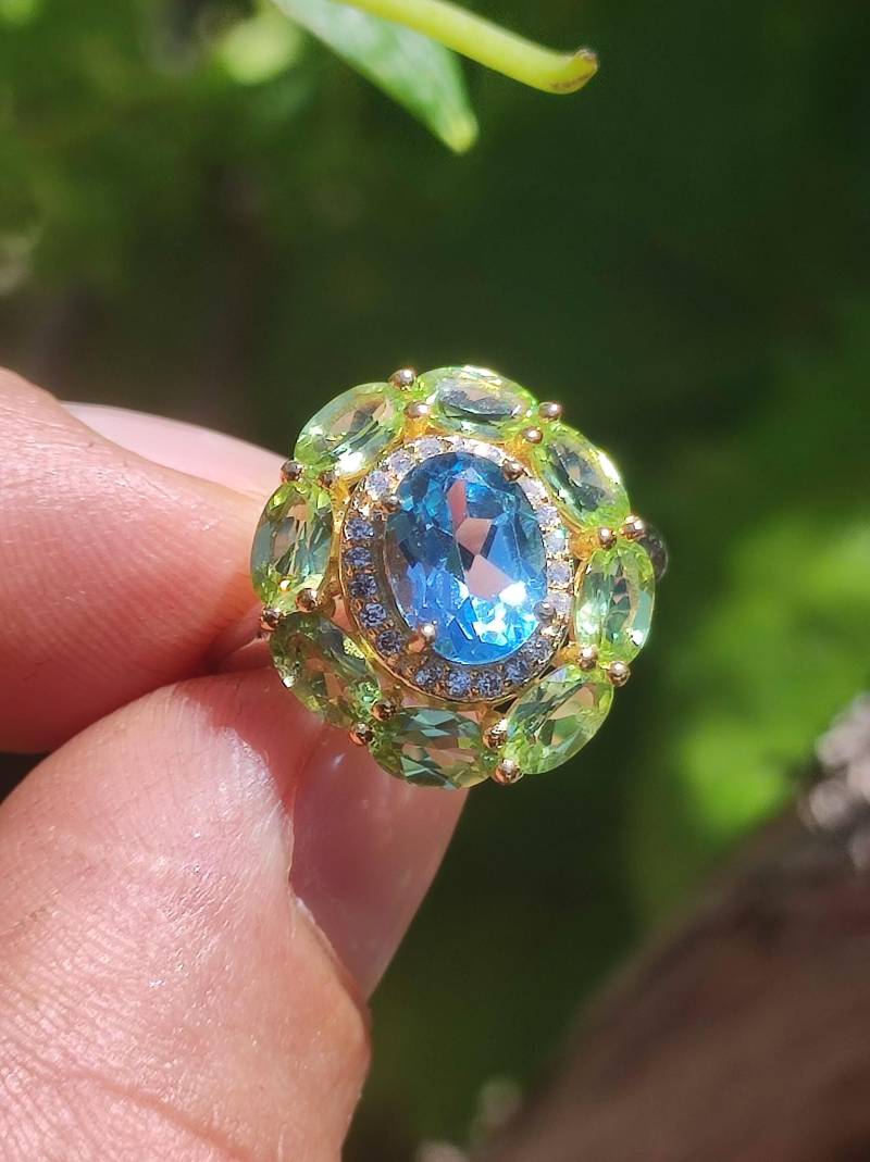 Peridot & Topas Ring - 925 Silber Verstellbare Größe Edelstein Heilstein Grün Blau Edel Energie Kraft Schmuck Rarität Geschenk Frau Freundin von ArtOfNatureBerlin