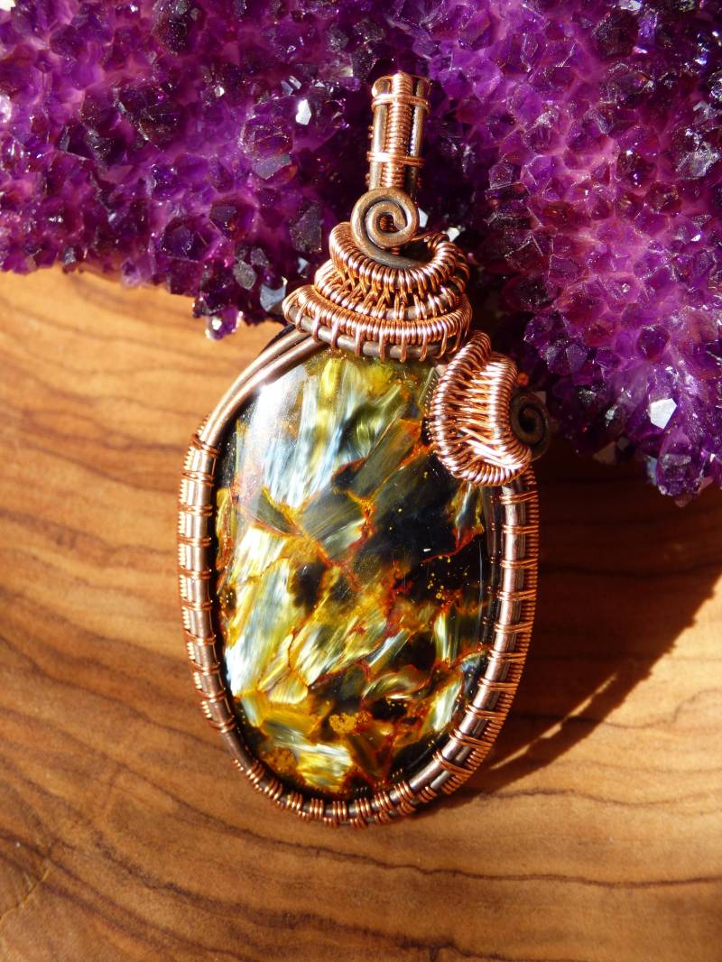 Pietersite Wire ~ Blitz Edelstein Kette Mit Kupferdraht ~Hippie Goa Boho ~Ethno ~Nature ~Heilstein ~Energy ~Chakra Galaxy Universum von ArtOfNatureBerlin