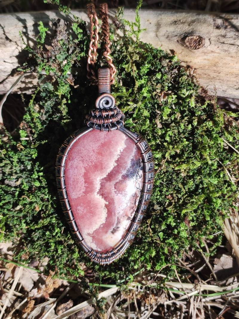 Rhodochrosit ~Wire~ Mit Kupferdraht ~ Edelstein Kette ~Hippie ~Goa ~Boho ~Ethno ~Nature ~Heilstein ~Energy ~Chakra von ArtOfNatureBerlin