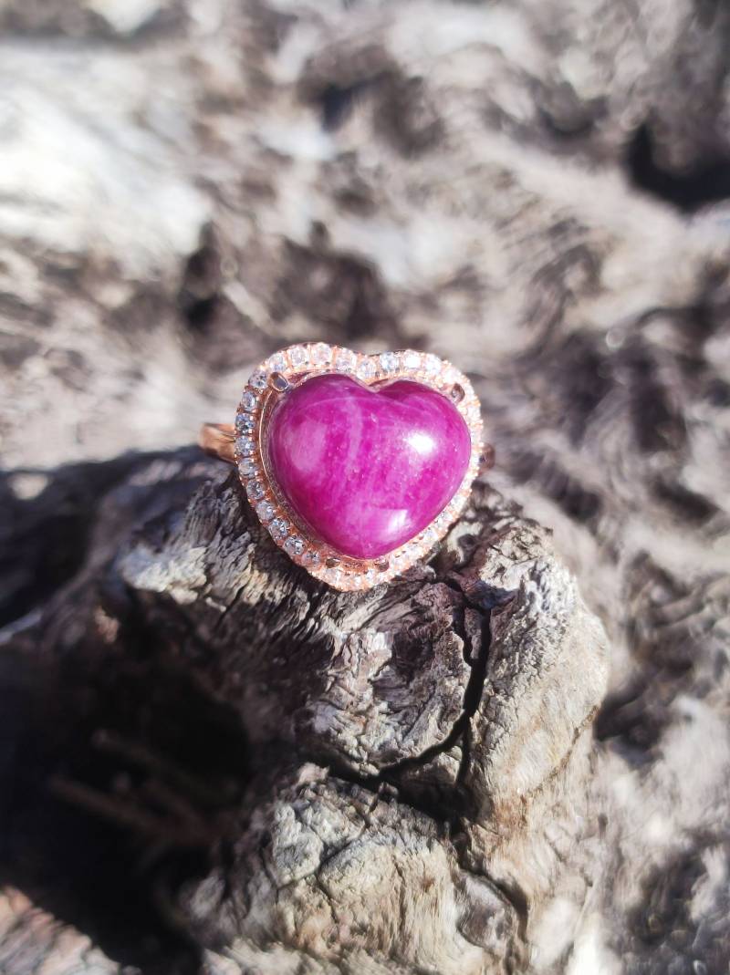 Rubin Herz Ring 925 Silber + 18K Rosegold Verstellbar Edelstein Rot Heilstein Edel Schmuck Hochwertig Verlobung Geschenk Frau Geburtstag von ArtOfNatureBerlin