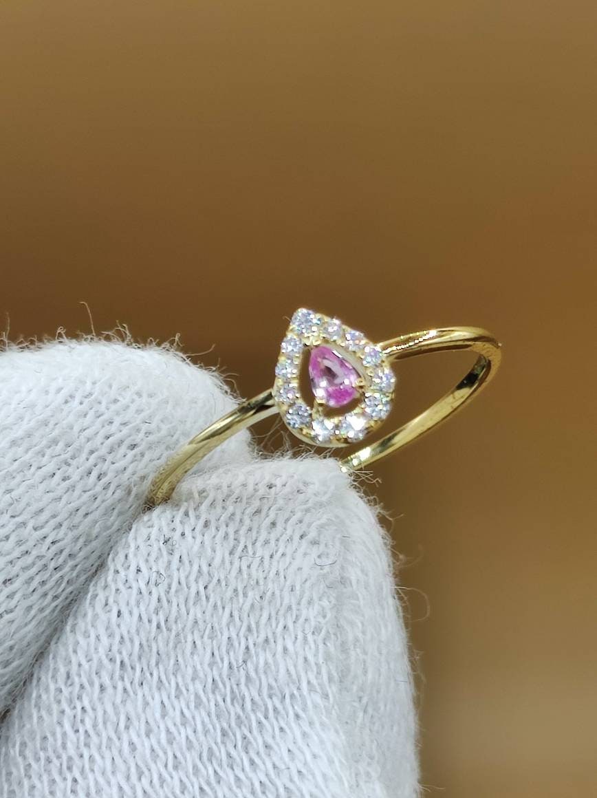 Saphir Pink + Brillanten 0, 3Ct | Diamant - 375 Gelbgold Ring Größe 17 | 54 Edelstein Heilstein Energie Kraft Frau Schmuck Hochwertig von ArtOfNatureBerlin