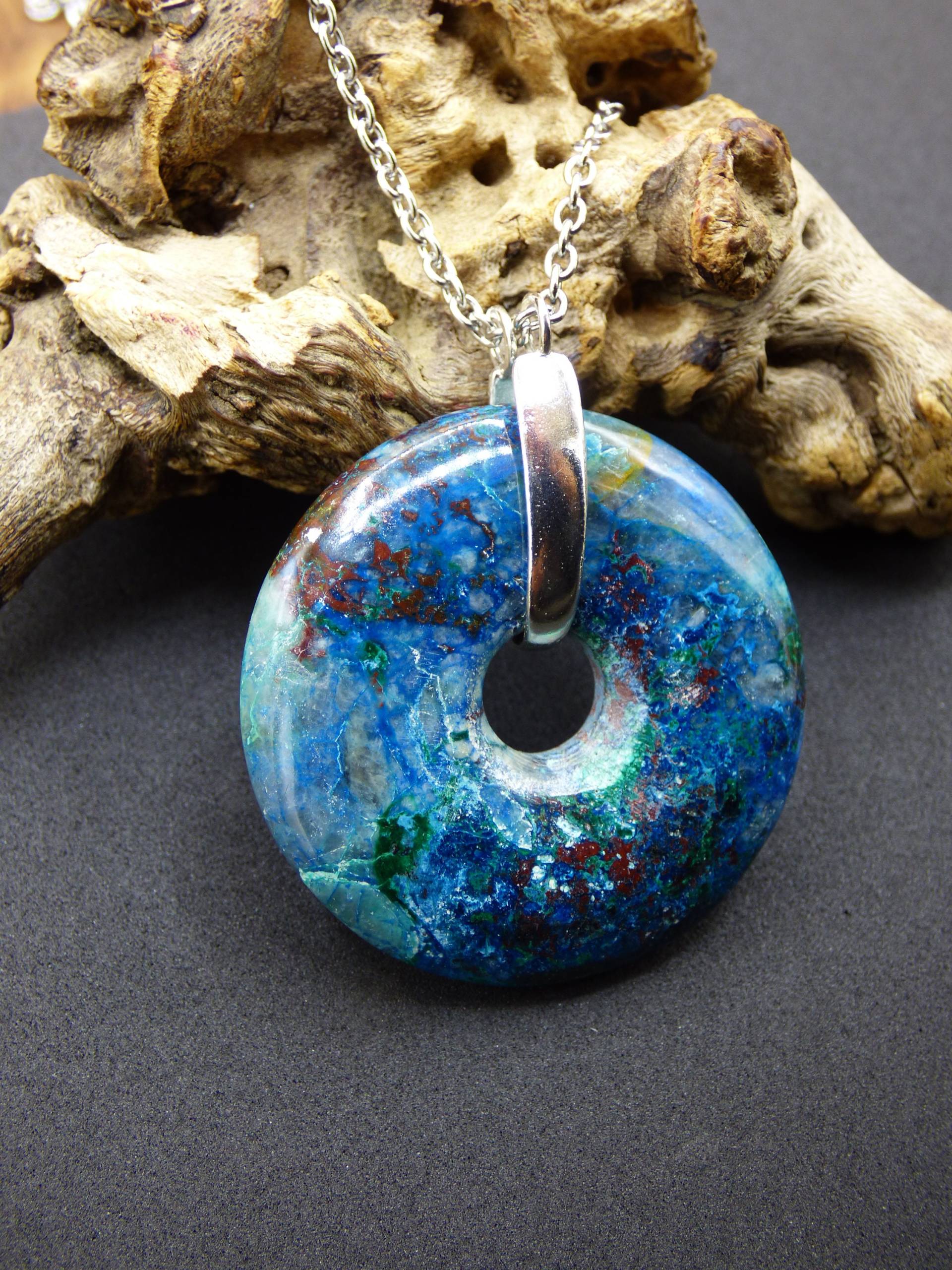 Shattuckit - Chryscoll ~ 925 Sterling Silber Edelstein Kette Blau Grün Hippie Goa Boho Ethno Natur Donut Schutz Kraft Heilstein Rarität von ArtOfNatureBerlin