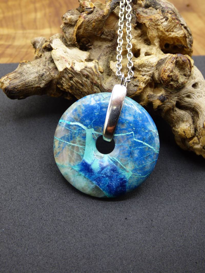 Shattuckit - Chryscoll ~ 925 Sterling Silber Edelstein Kette Blau Grün Hippie Goa Boho Ethno Natur Donut Schutz Kraft Heilstein Rarität von ArtOfNatureBerlin