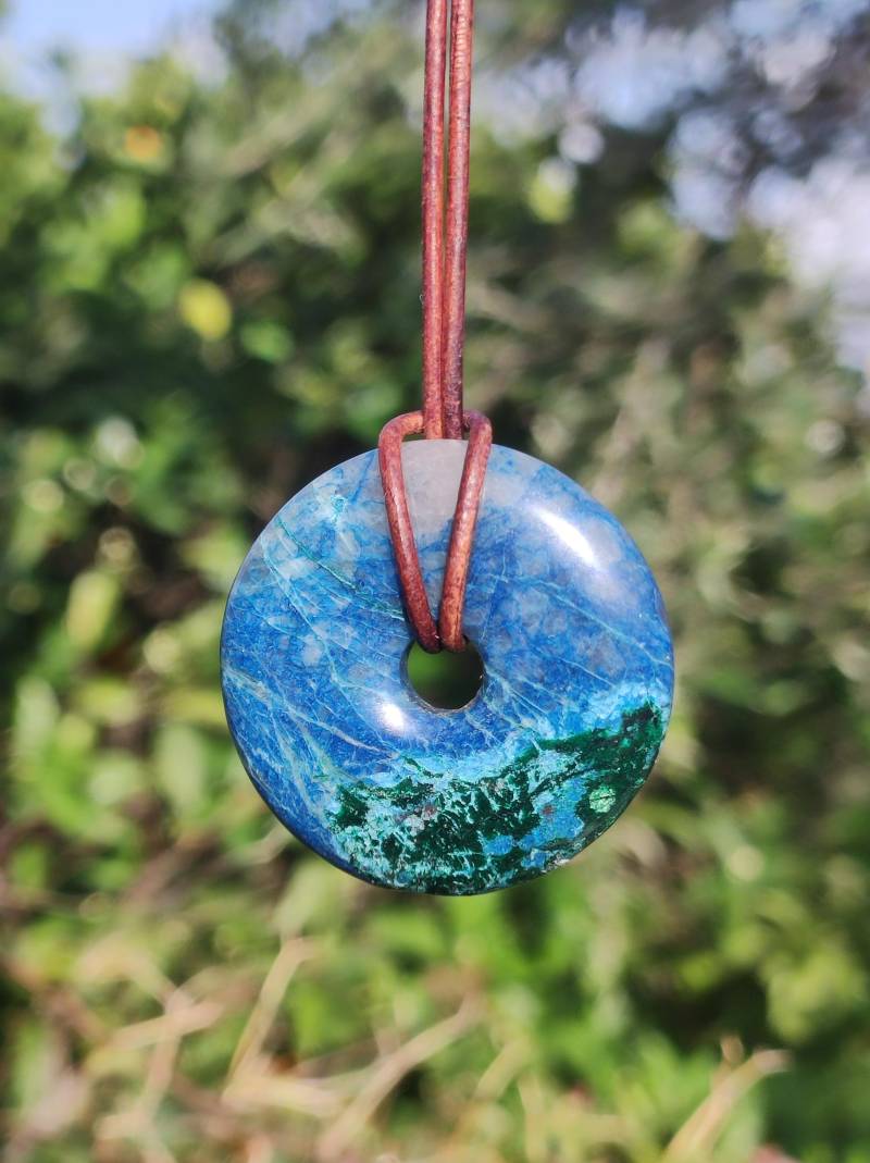 Shattuckit - Chrysocoll Donut Edelstein Kette Heilstein Schutzsymbol Mann Frau Glück Hippie Goa Boho Ethno Natur Rarität Geschenk Er Sie von ArtOfNatureBerlin