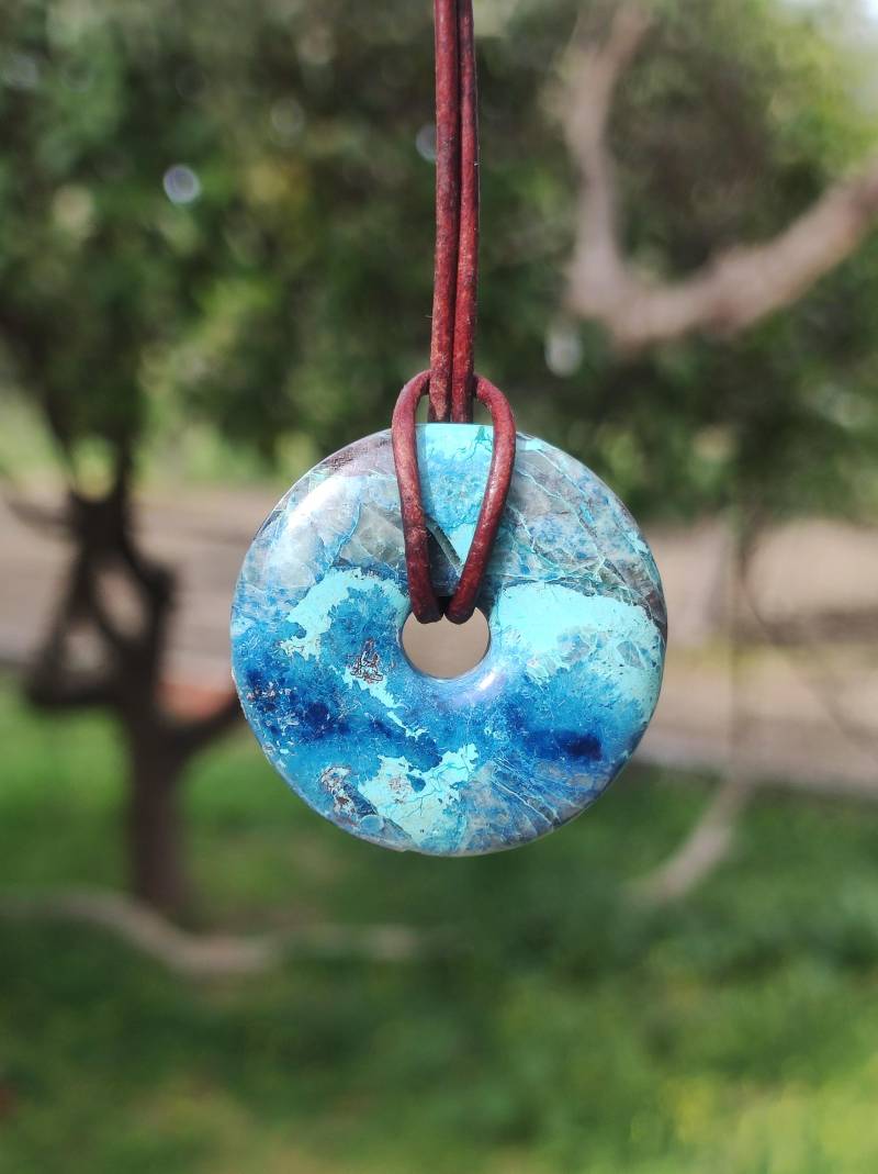 Shattuckit - Chrysocoll Donut Edelstein Kette Heilstein Schutzsymbol Mann Frau Glück Hippie Goa Boho Ethno Natur Rarität Geschenk Er Sie von ArtOfNatureBerlin