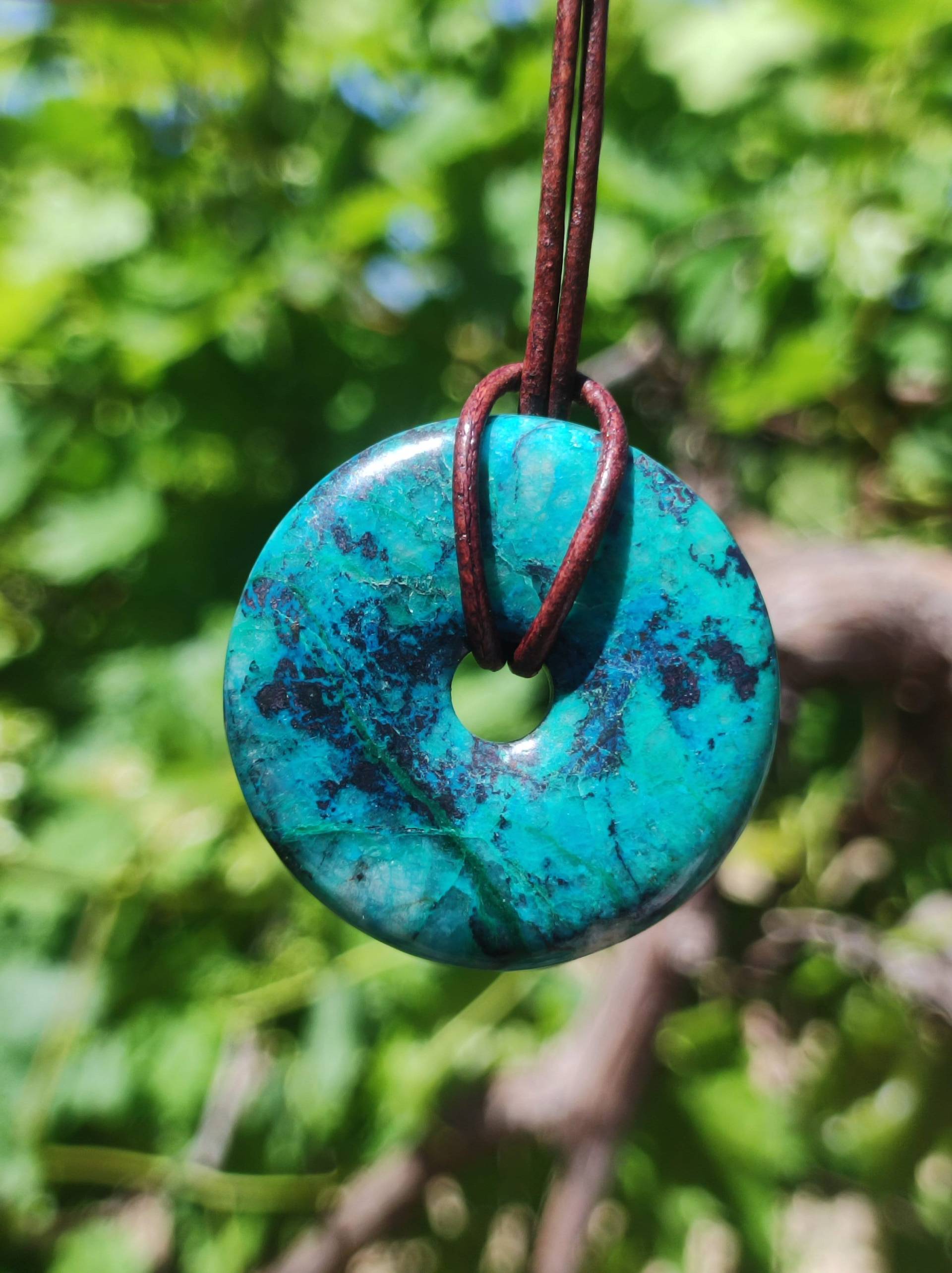 Shattuckit - Chrysocoll Donut Edelstein Kette Heilstein Schutzsymbol Mann Frau Glück Hippie Goa Boho Ethno Natur Rarität Geschenk Er Sie von ArtOfNatureBerlin