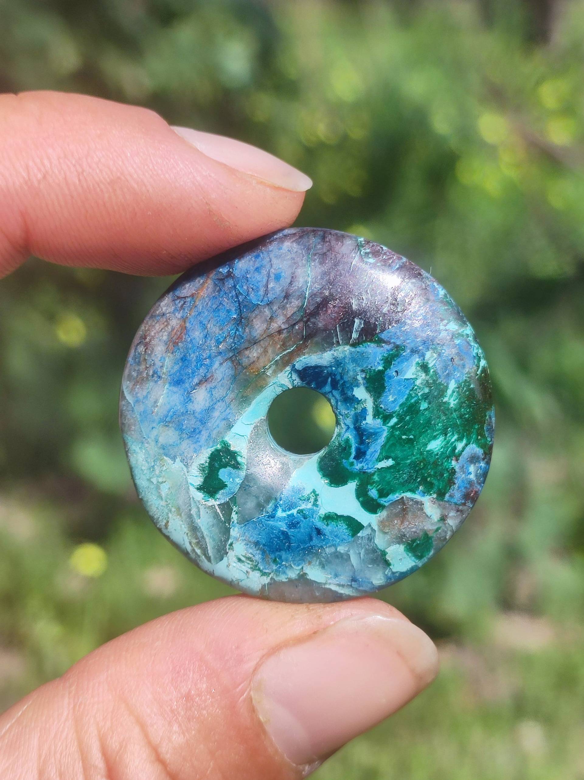 Shattuckit - Chrysocoll Donut Edelstein Kette Heilstein Schutzsymbol Mann Frau Glück Hippie Goa Boho Ethno Natur Rarität Geschenk Er Sie von ArtOfNatureBerlin