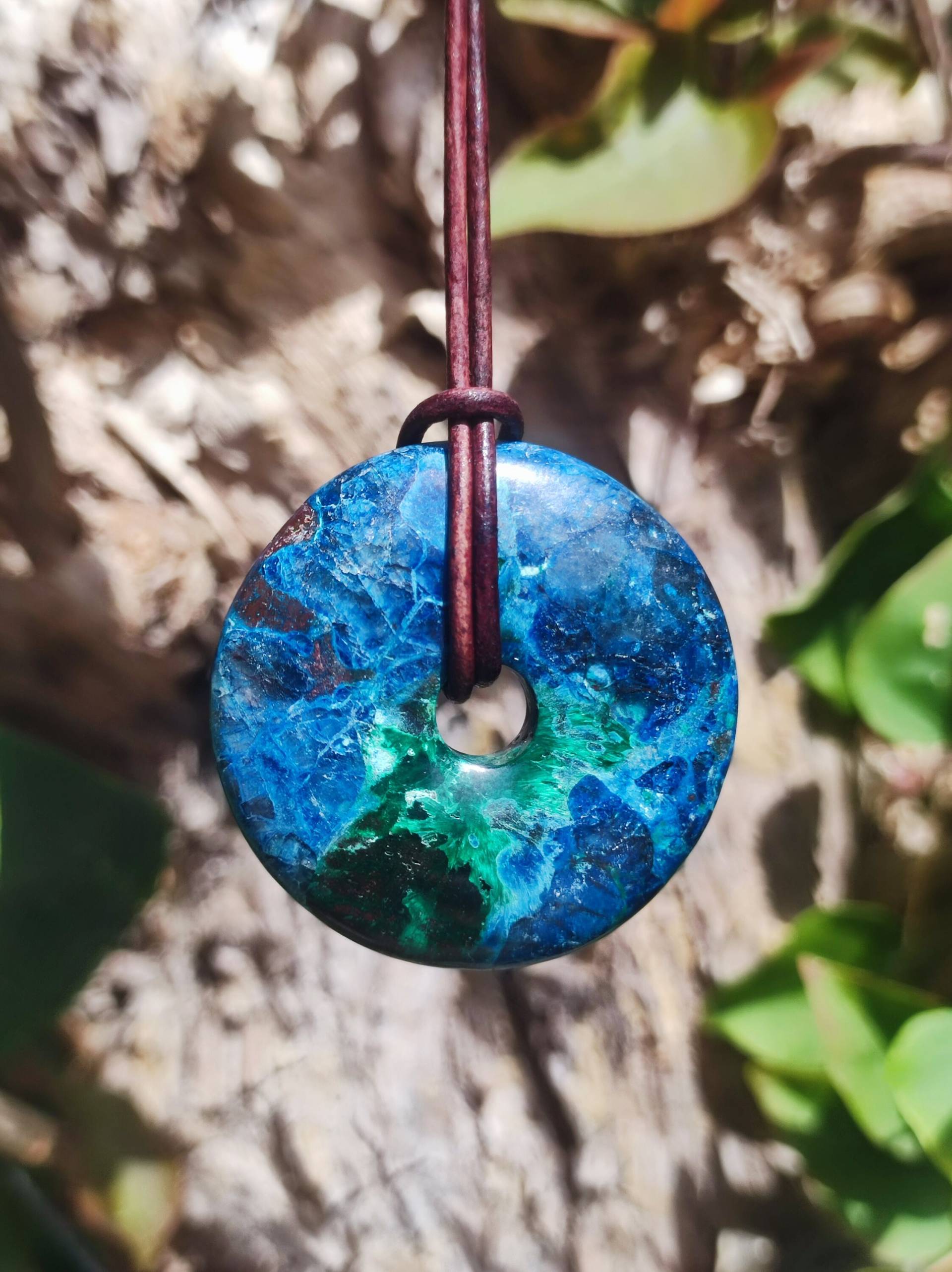 Shattuckit - Chrysocoll Donut Edelstein Kette Heilstein Schutzsymbol Mann Frau Glück Hippie Goa Boho Ethno Natur Rarität Geschenk Er Sie von ArtOfNatureBerlin