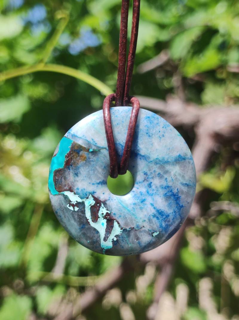 Shattuckit - Chrysocoll Donut Edelstein Kette Heilstein Schutzsymbol Mann Frau Glück Hippie Goa Boho Ethno Natur Rarität Geschenk Er Sie von ArtOfNatureBerlin