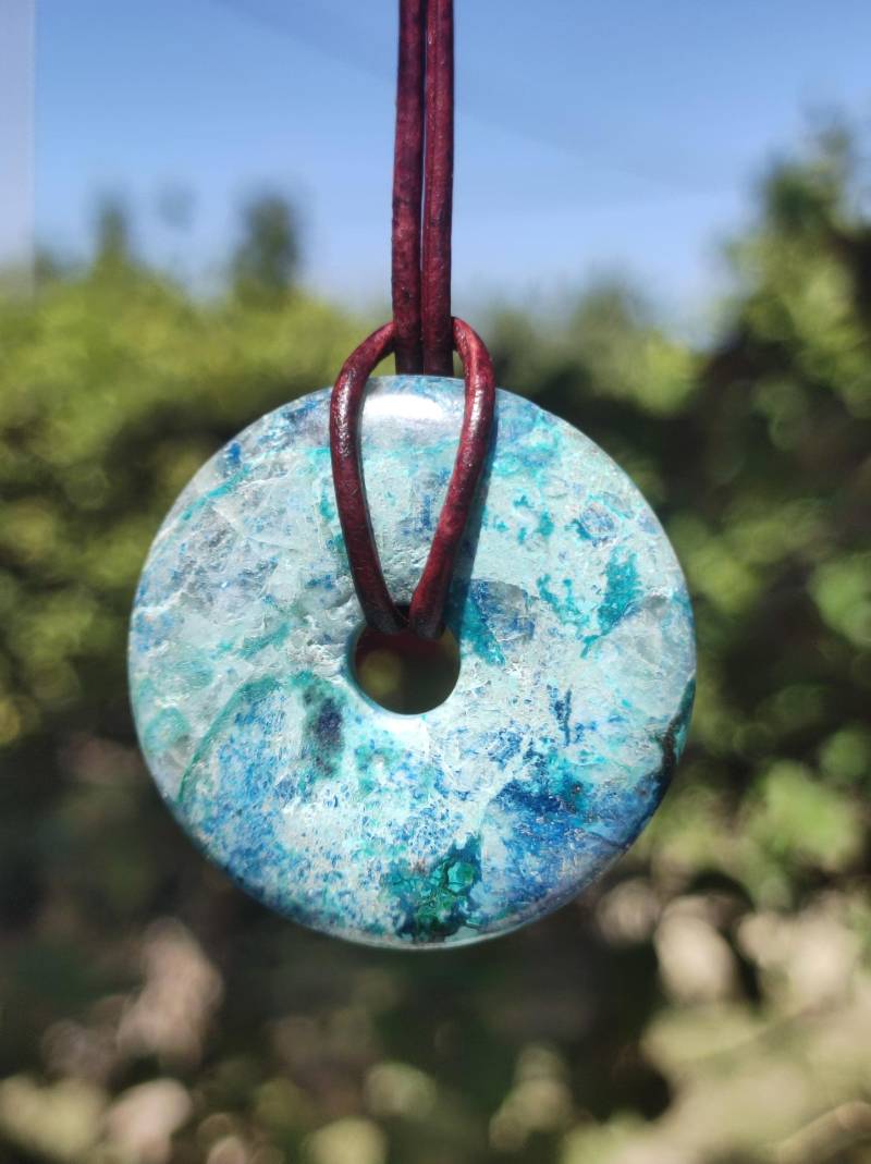 Shattuckit - Chrysocoll Donut Edelstein Kette Heilstein Schutzsymbol Mann Frau Glück Hippie Goa Boho Ethno Natur Rarität Geschenk Er Sie von ArtOfNatureBerlin