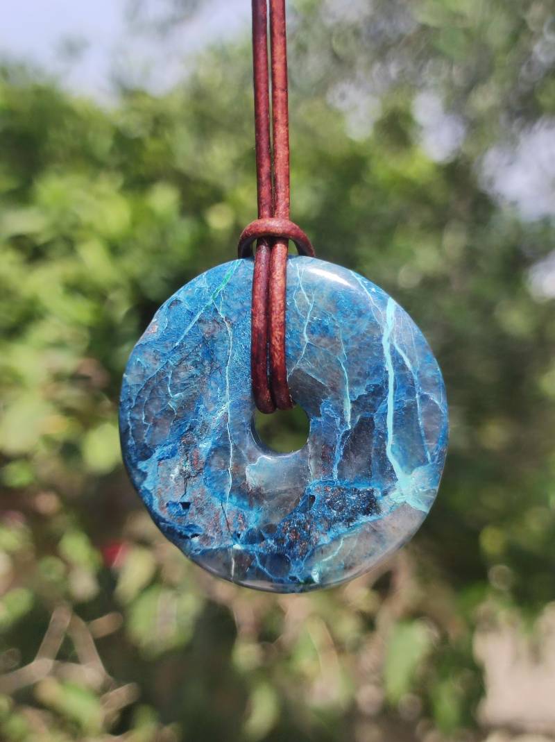 Shattuckit - Chrysocoll Donut Edelstein Kette Heilstein Schutzsymbol Mann Frau Glück Hippie Goa Boho Ethno Natur Rarität Geschenk Er Sie von ArtOfNatureBerlin