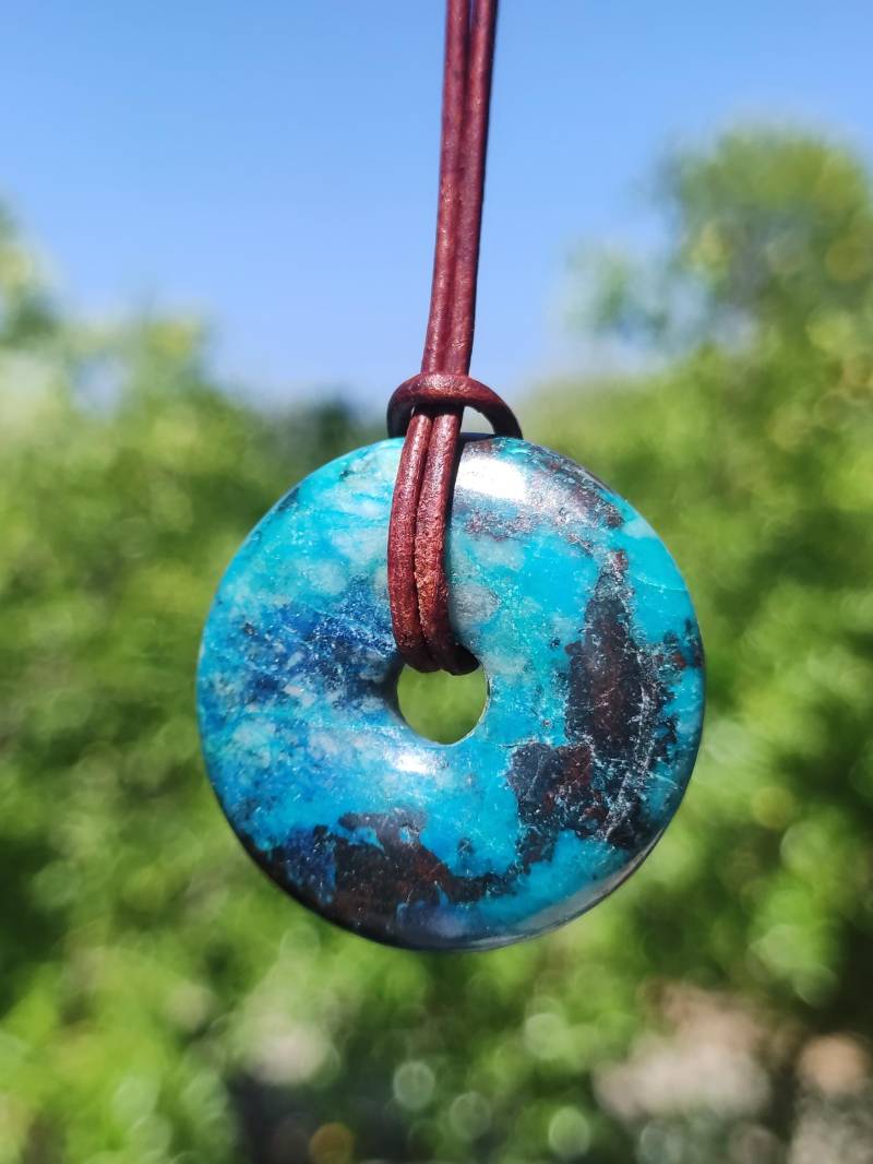 Shattuckit - Chrysocoll Donut Edelstein Kette Heilstein Schutzsymbol Mann Frau Glück Hippie Goa Boho Tibet Ethno Natur Rarität Geschenk von ArtOfNatureBerlin