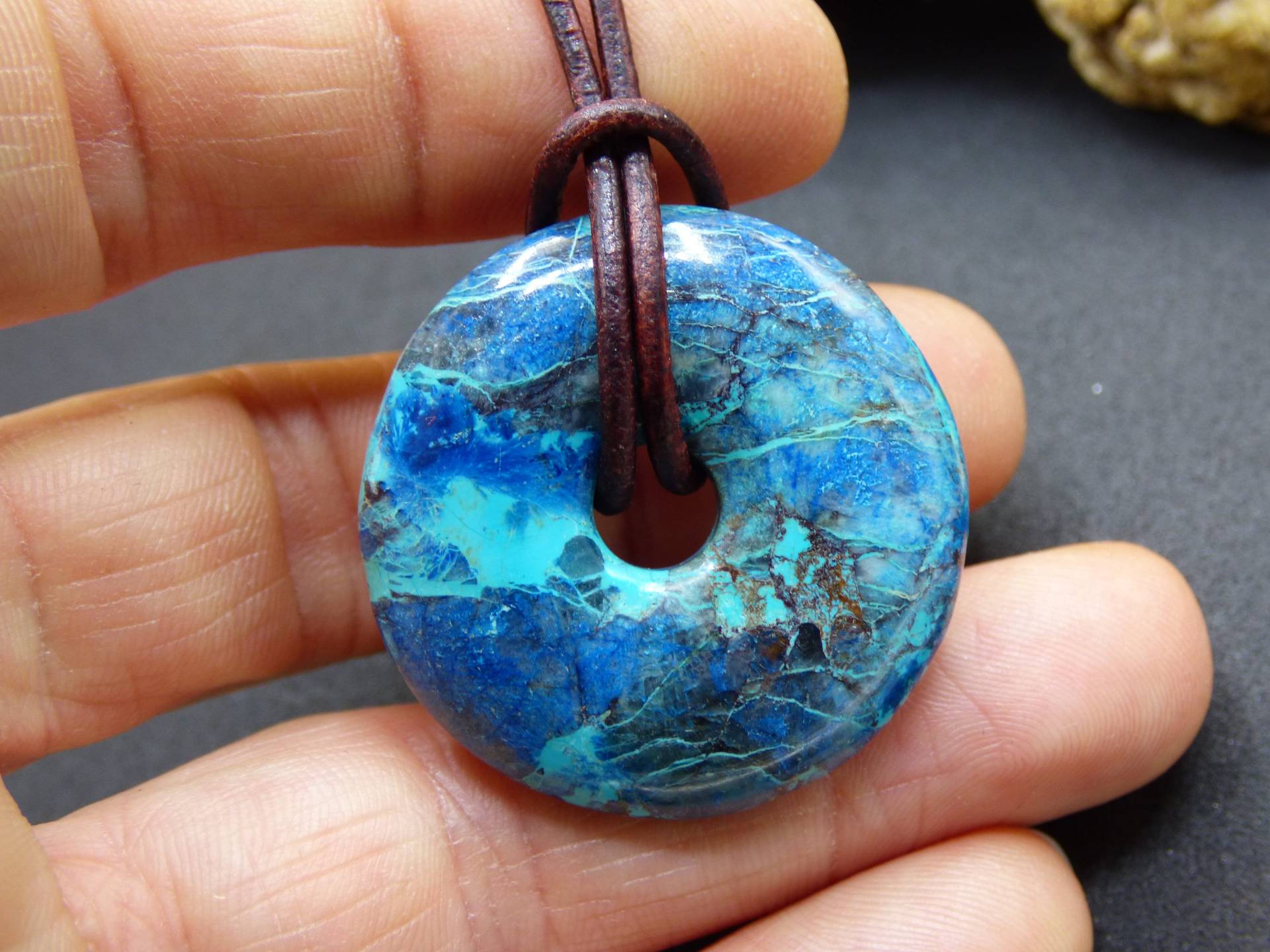 Shattuckit Chrysocoll Donut Edelstein Kette Heilstein Schutzsymbol Mann Frau Glück Hippie Goa Boho Tibet Ethno Natur Rarität Geschenk von ArtOfNatureBerlin