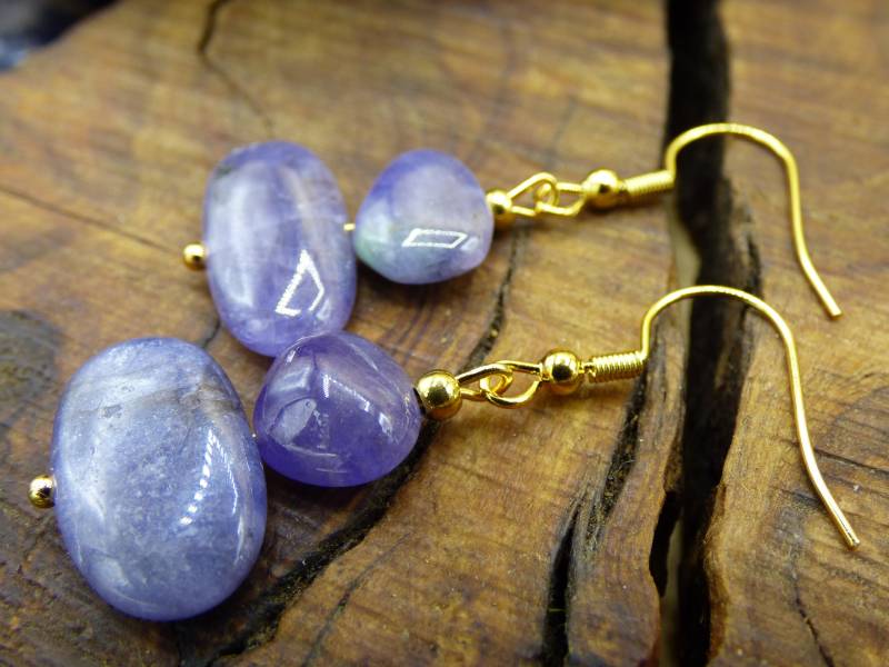 Tansanit ~ Edelstein Ohrringe Unikat ~Goa ~Hippie ~Boho ~Ethno ~Nature ~Heilstein ~Natur ~Ohrhänger ~Edelstahl ~Rarität von ArtOfNatureBerlin