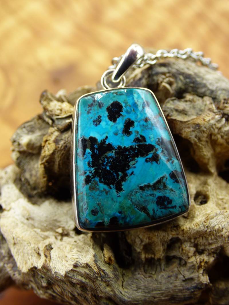 Tenorit - Chrysocoll Rarität ~ 925 Silber Fassung ~Edelstein Blau ~Hippie ~Goa ~Boho ~Ethno ~Nature ~Heilstein Kette Männer von ArtOfNatureBerlin