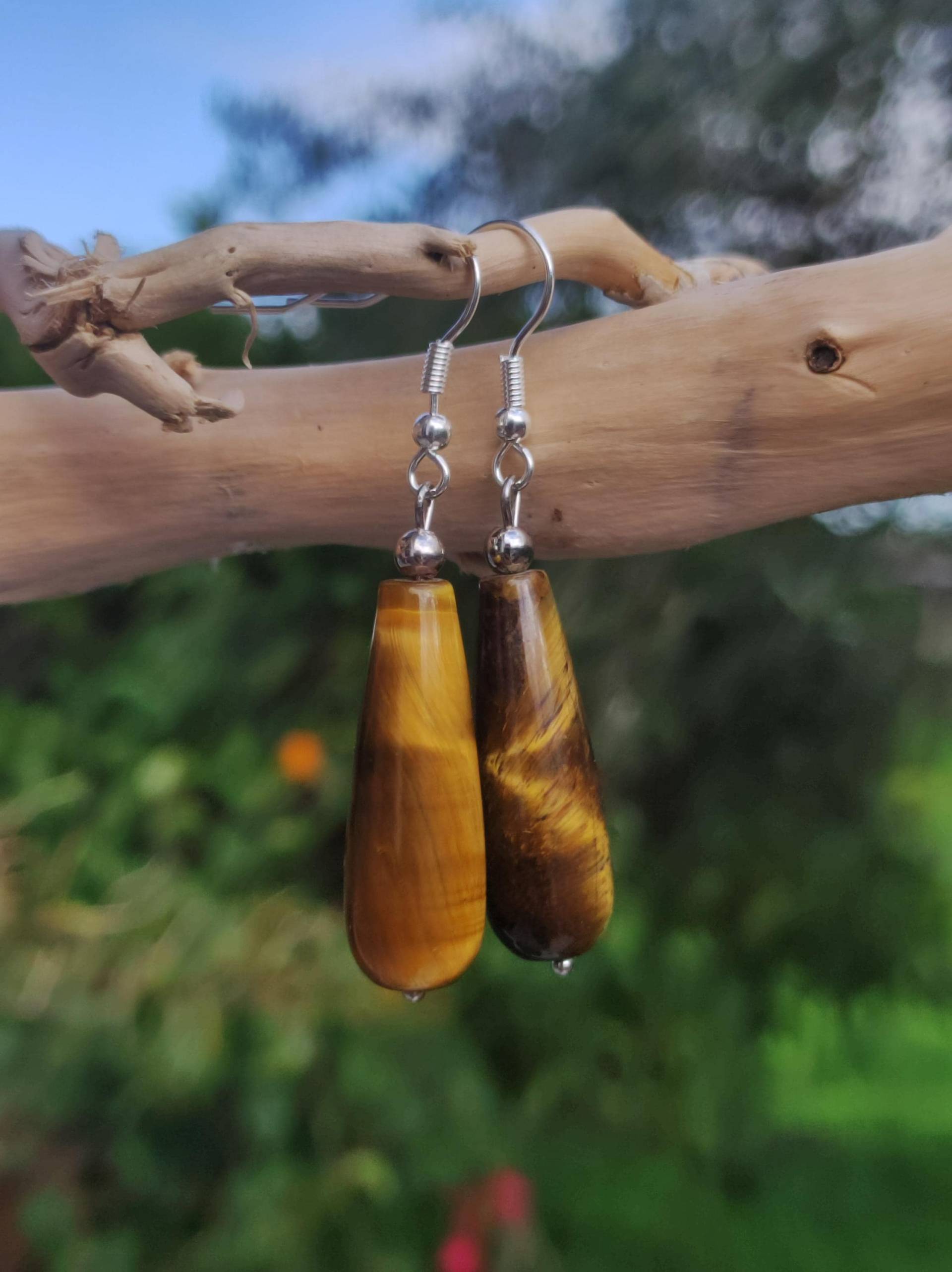 Tigerauge A Edelstein Ohrringe Braun Gold Natur Heilstein Sie Frau Freundin Mutter Oma Tochter Geschenk Handarbeit Ohrhänger Edelstahl von ArtOfNatureBerlin