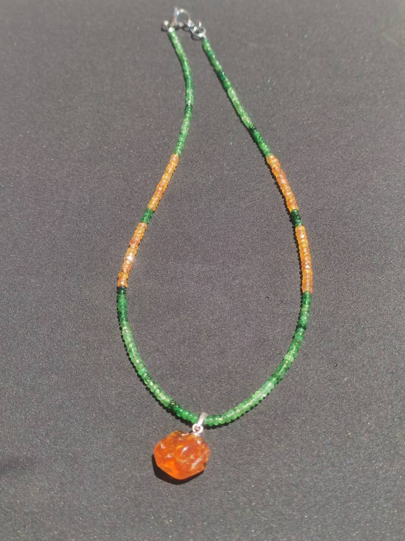 Tsavorit + Saphir Spessartin Granat Aaa Rarität Unikat Edelstein Kette Edel Frau Sie Mann Schmuck Hochzeit Geburtstag Geschenk Heilstein von ArtOfNatureBerlin