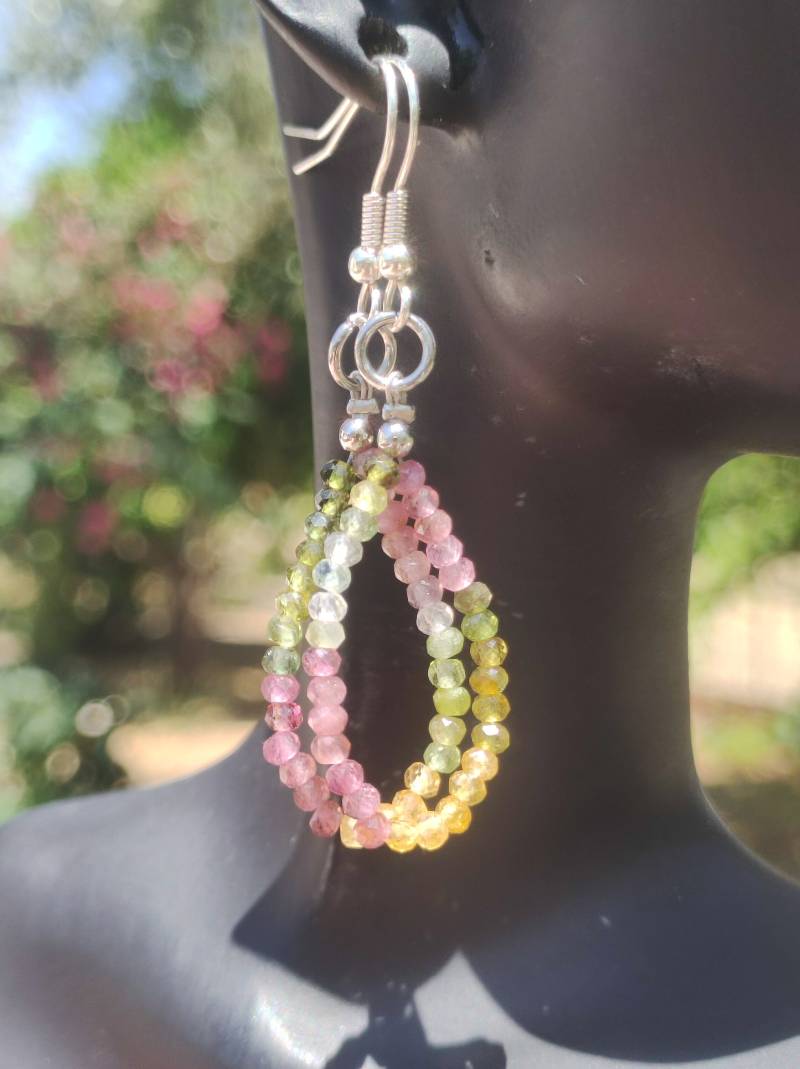 Turmalin Bunt Aaa - Edelstein Ohrringe Tropfen Form Rund 3mm Perlen Heilstein Energie Natur Rarität Unikat Schmuck Frau Sie Mutter Geschenk von ArtOfNatureBerlin