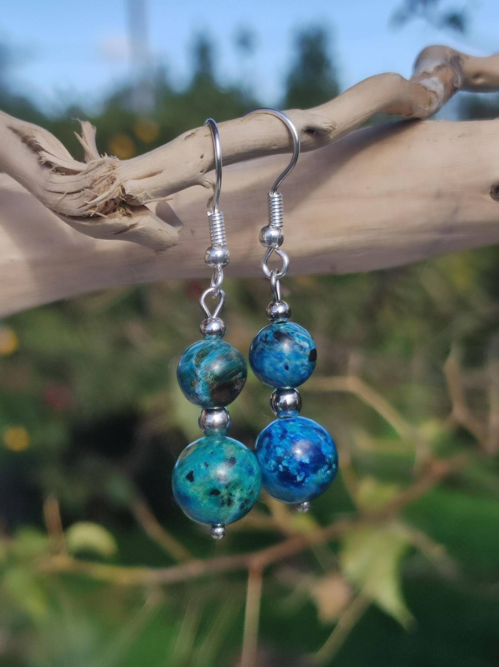 Variscite Aaa ~ Blaue Edelstein Ohrringe ~Goa ~Hippie ~Boho ~Ethno ~Nature ~Heilstein ~Natur ~Ohrhänger ~Edelstahl ~Rarität Unikat von ArtOfNatureBerlin