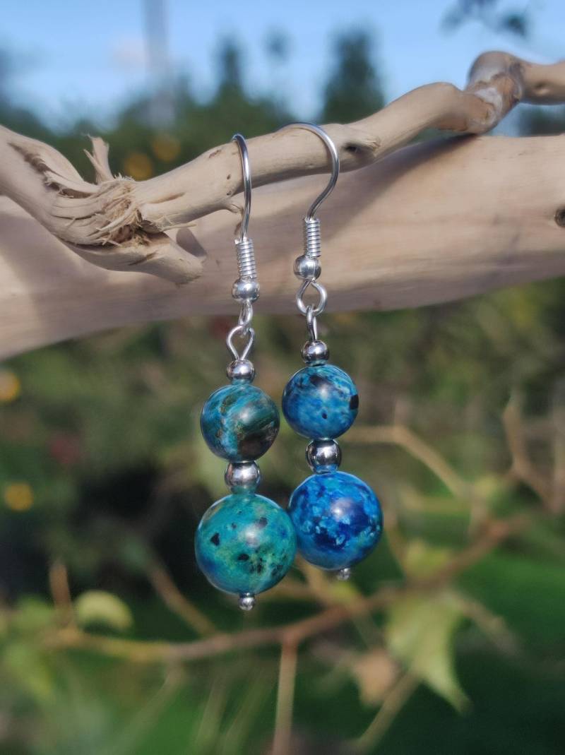 Variscite Aaa ~ Blaue Edelstein Ohrringe ~Goa ~Hippie ~Boho ~Ethno ~Nature ~Heilstein ~Natur ~Ohrhänger ~Edelstahl ~Rarität Unikat von ArtOfNatureBerlin