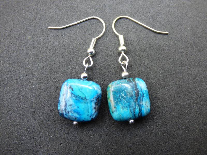 Variscite Aaa ~ Blaue Edelstein Ohrringe ~Goa ~Hippie ~Boho ~Ethno ~Nature ~Heilstein ~Natur ~Ohrhänger ~Edelstahl ~Rarität von ArtOfNatureBerlin