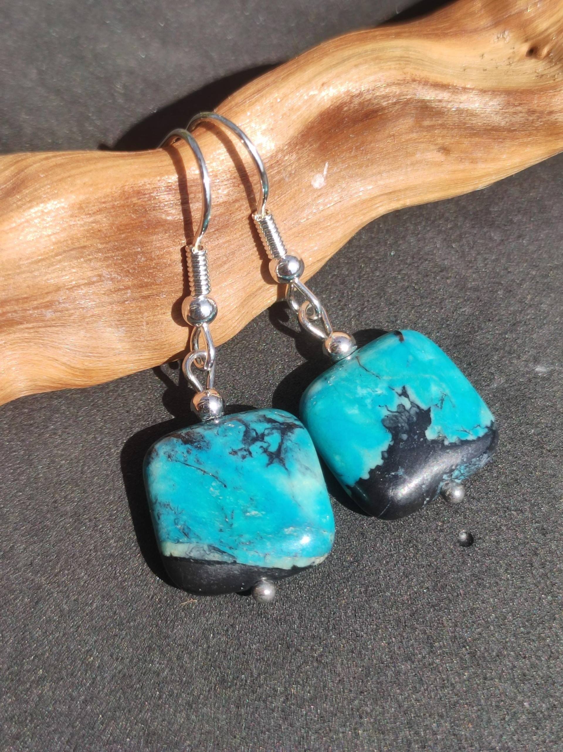 Variscite ~ Blaue Edelstein Ohrringe ~Goa ~Hippie ~Boho ~Ethno ~Nature ~Heilstein ~Natur ~Ohrhänger ~Edelstahl ~Rarität von ArtOfNatureBerlin