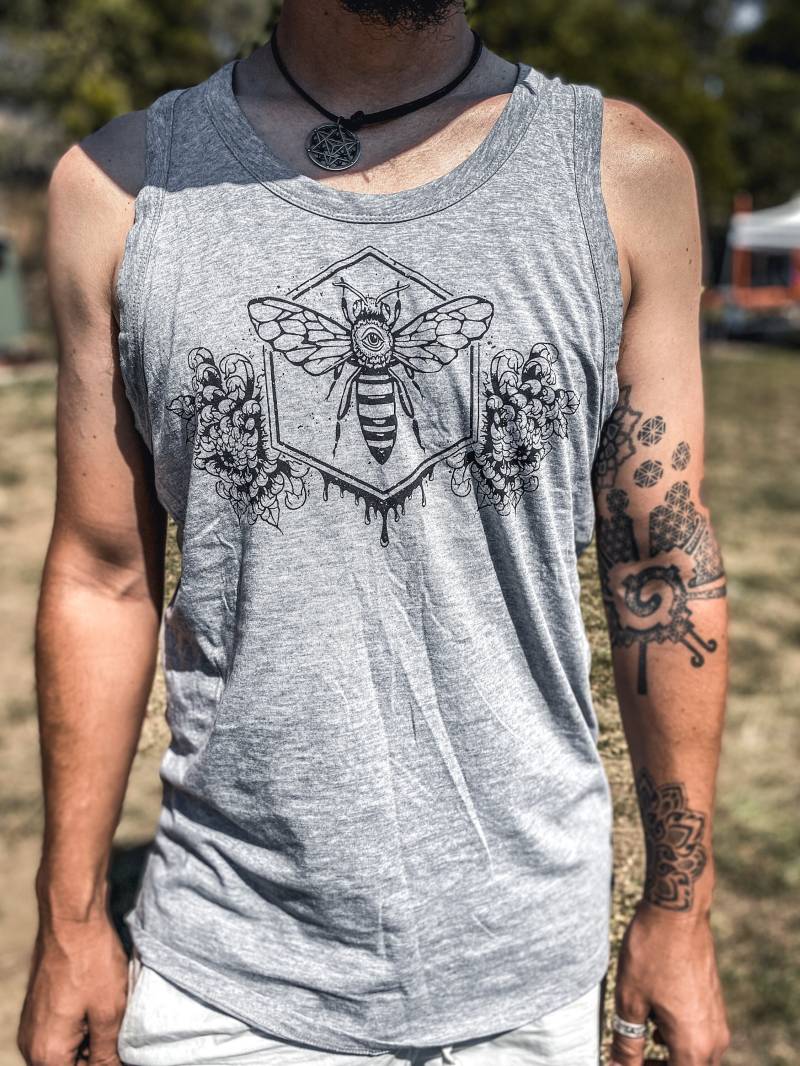 Mens Bee Flower Chrysantheme Geometrisch Grau Singlet Tank von ArtOfZig