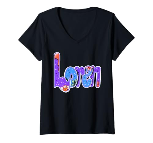 Damen Loren Mädchen und Damen Personalisierter Name Loren T-Shirt mit V-Ausschnitt Damen Loren Mädchen und Damen Personalisierter Name Loren T-Shirt mit V-Ausschnitt von ArtOnMyTee Personalized Custom Name Loren