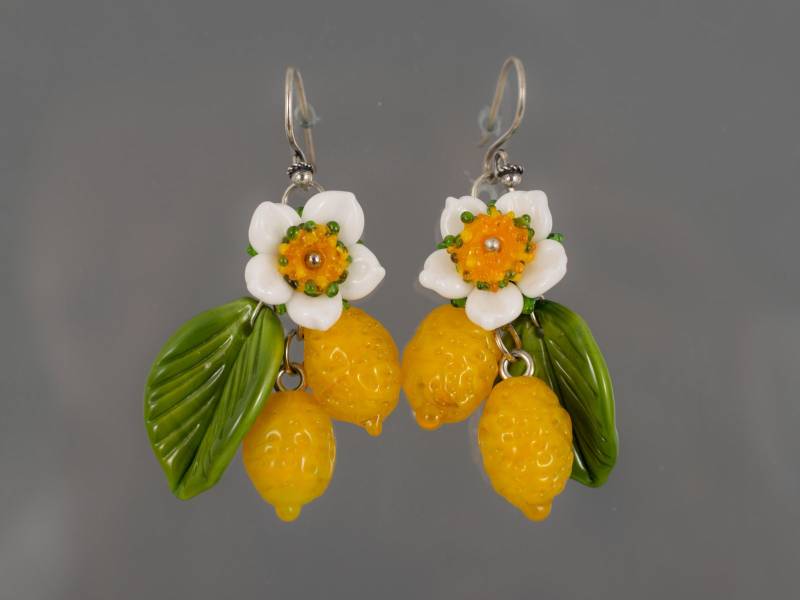 Zitrone Ohrringe Obst Gelb Sommer Baumeln Blume Frauen Lustig Schmuck Glasobst Handgemachte Lampwork von ArtPalladisGlass