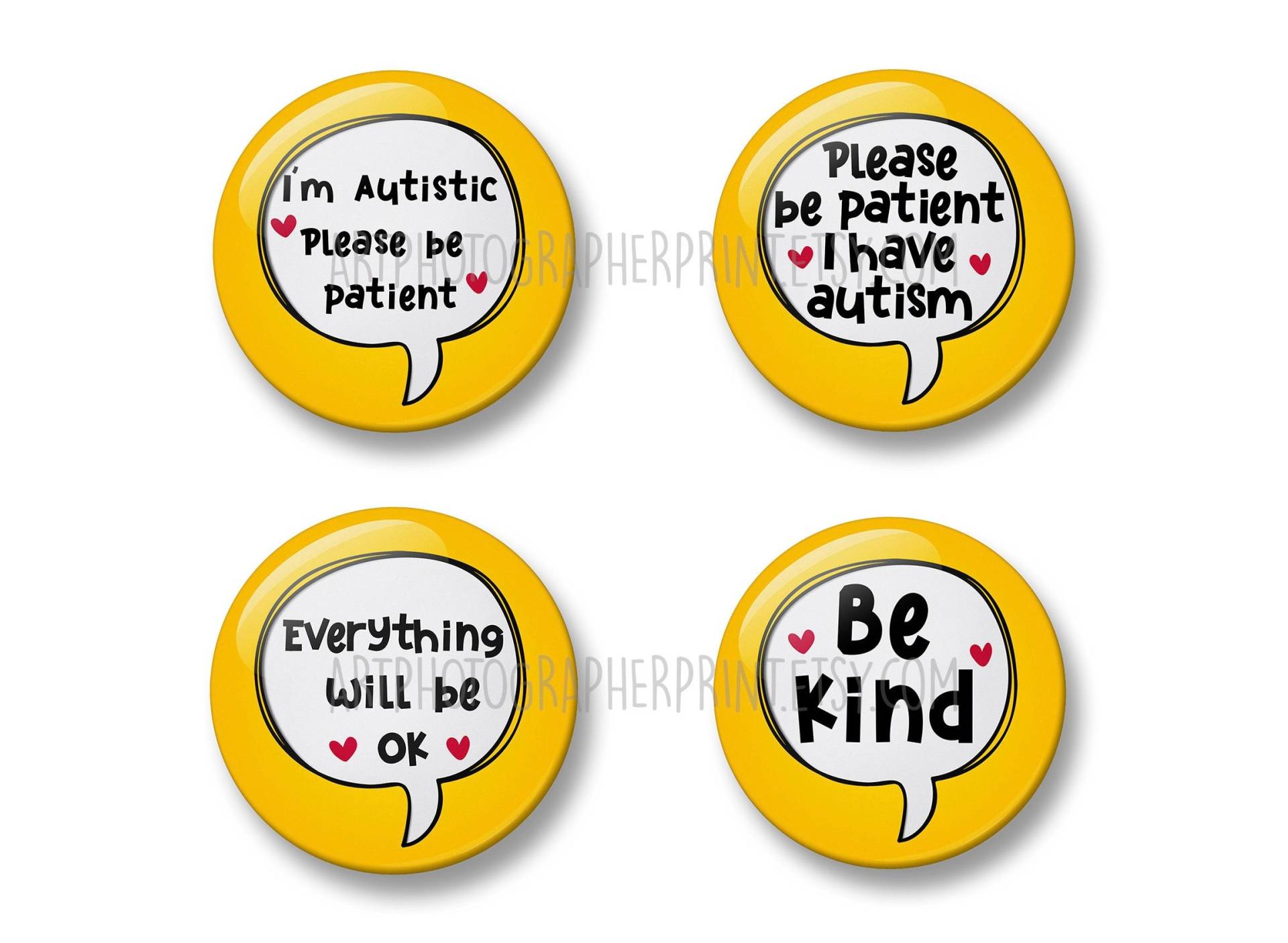 Autismus Pin, Anstecker Für Kinder, 4 Buttons, 32mm Oder 44mm, Ich Bin Autist, Bitte Geduld, Ich Habe Autismus, Alles Wird Gut, Be Art Autismus Pin, Anstecker Für Kinder, 4 Buttons, 32mm Oder 44mm, Ich Bin Autist, Bitte Geduld, Ich Habe Autismus, Alles Wird Gut, Be Art von ArtPhotographerPrint