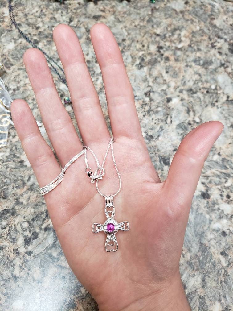 Silber Herz Kreuz Perle Halskette von ArtQueenCreations93
