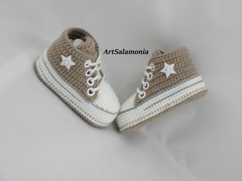 Babyturnschuhe Verstärkte Doppelte Sohle Verbesserte Qualtät Beige Babyschuhe Gehäkelt Geburtstag Geschenk Turnschuhe Sneakers von ArtSalamonia
