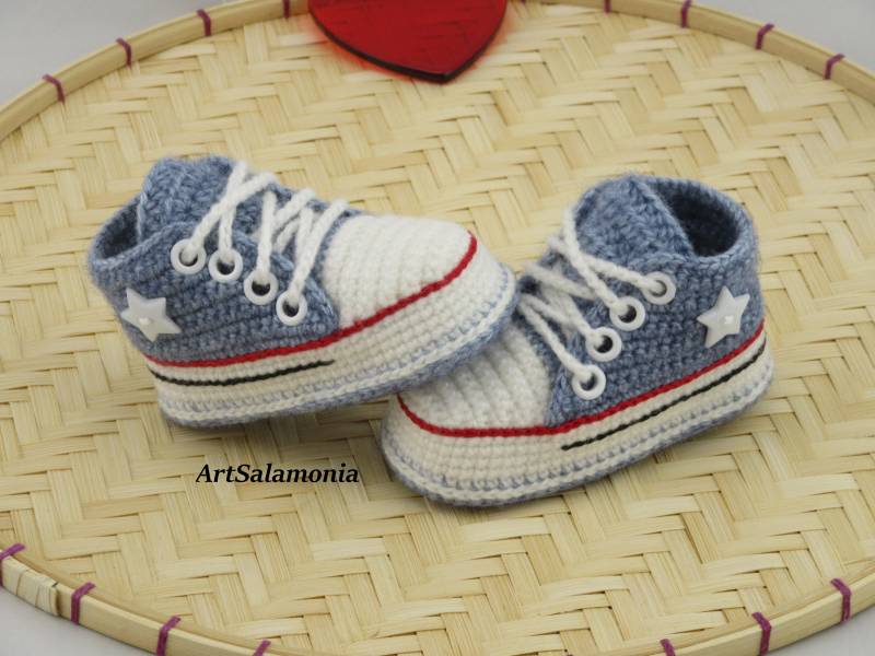 Babyturnschuhe Verstärkte Doppelte Sohle Verbesserte Qualtät Blaue Jeans Babyschuhe Gehäkelt Geburtstag Geschenk Turnschuhe Sneakers Taufe von ArtSalamonia