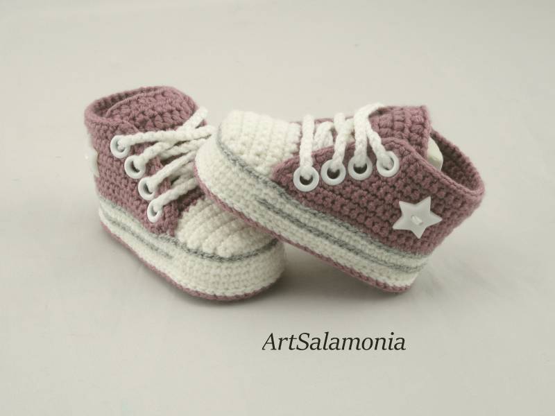 Babyturnschuhe Verstärkte Doppelte Sohle Verbesserte Qualtät Dunkelrosa Babyschuhe Gehäkelt Geburtstag Geschenk Turnschuhe Sneakers von ArtSalamonia