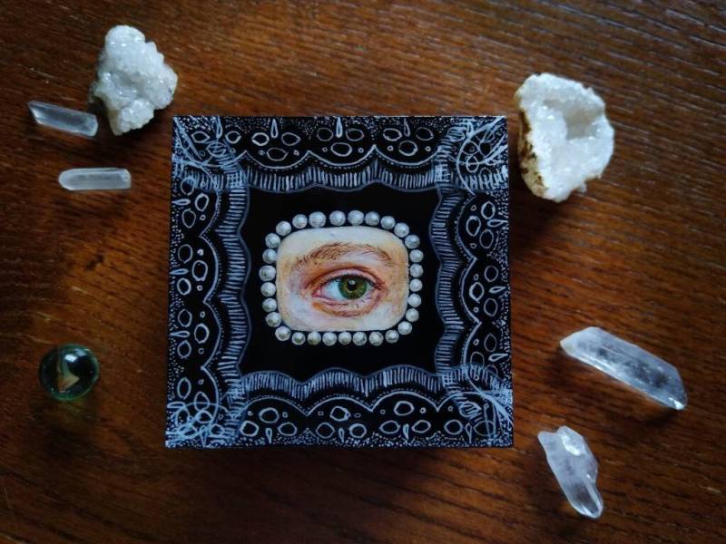 Hölzerne Handbemalte Liebespaar Schmuckschatulle. Eye House Box Dekoration .rustikale Hauskunst. Handbemalte Auge Schmuckboxzweipi1Db von ArtSeaGlassEcoShop