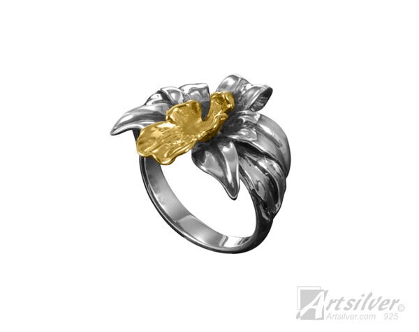 Orchidee Blume Ring | Sterling Silber Mit 18K Vergoldung Floraler Statement Schmuck Für Damen von ArtSilverDesigns