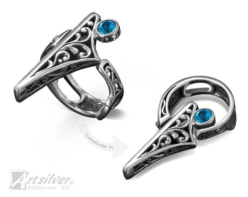 Einzigartiger Silber Halbedelstein Anhänger, Tragbar Als Ring Und Anhänger - Ks389S von ArtSilverDesigns